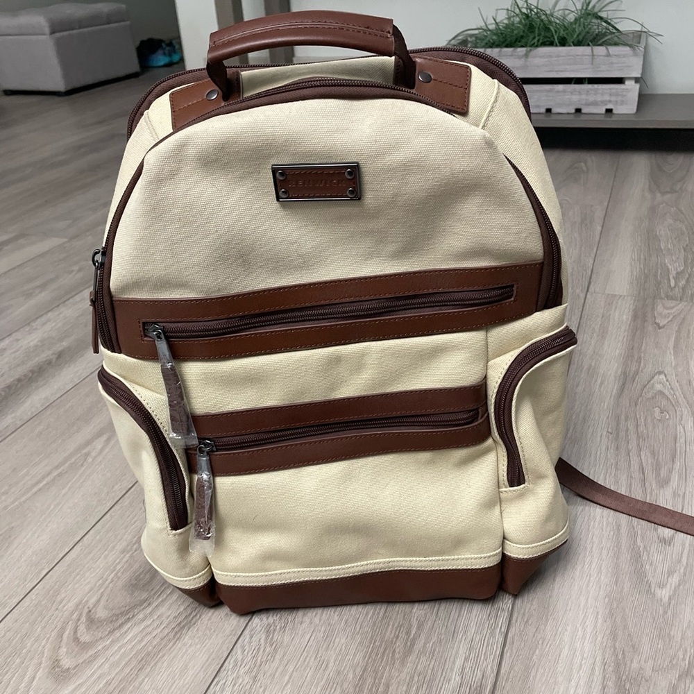 NWOT Renwick Business Backpack With Genuine Leather Trim Canvas